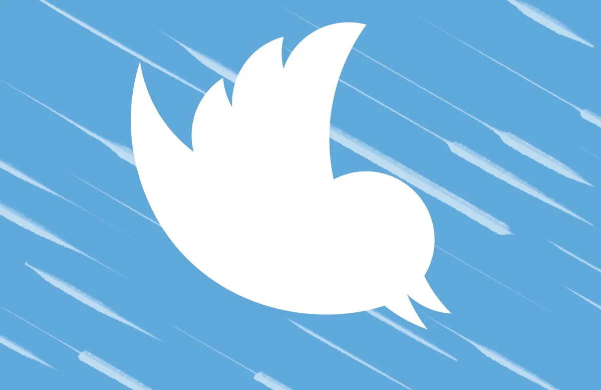 Uccellino simbolo di Twitter in caduta