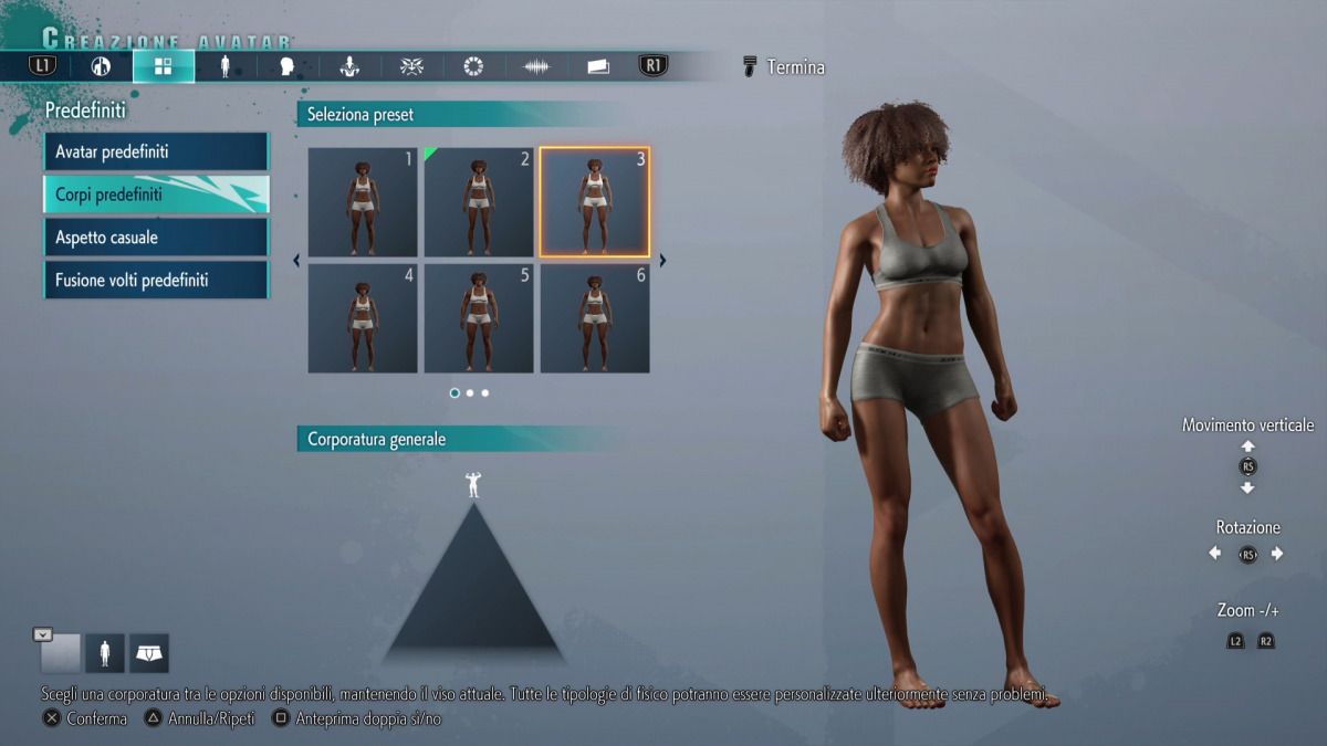 La schermata di creazione dell'avatar nella modalità World Tour.