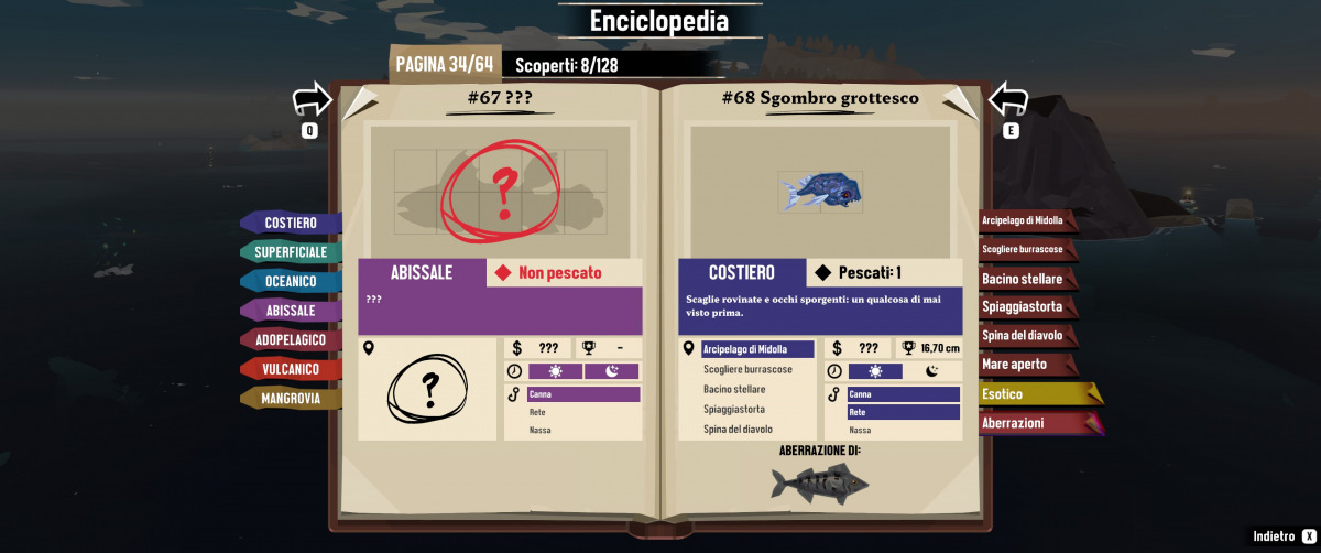 Nell'enciclopedia di DREDGE è possibile annotare anche le mutazioni dei pesci che si sono incontrate in gioco.