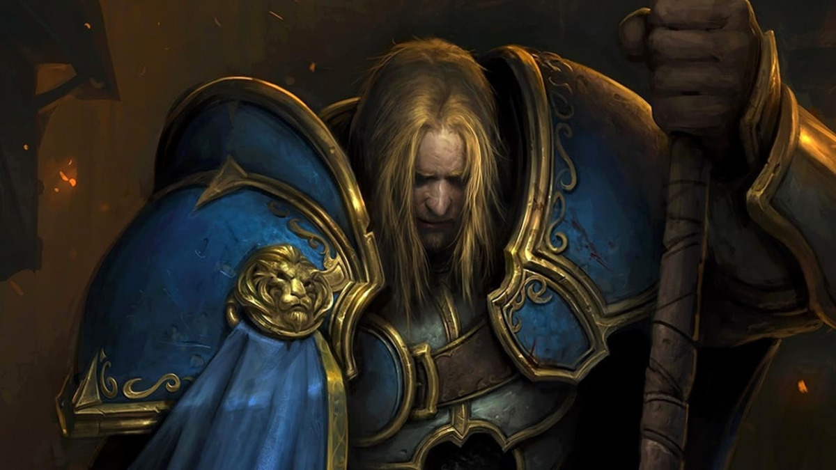 Direttamente dal mondo di Warcraft, Arthas, sconfitto, si regge sulla propria arma.