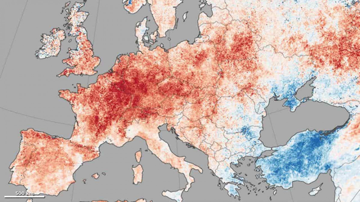 L'europa con le zone in cui le  temperature aumenteranno