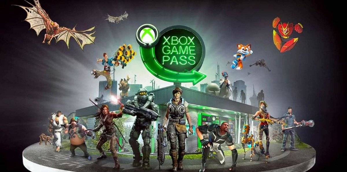 Logo di Xbox Game Pass circondato dalle icone delle esclusive Xbox. 