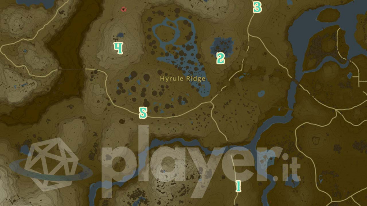 Mappa delle Colline di Hyrule dove trovare i Cartelli di Miceda.