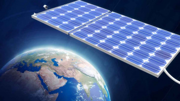 Pannelli solari che fluttuano nello spazio e danno energia sulla terra