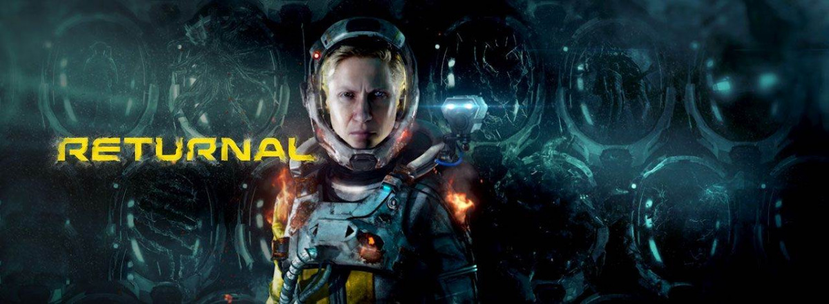 Cover di Returnal con il logo e il mezzo busto della protagonista Selene