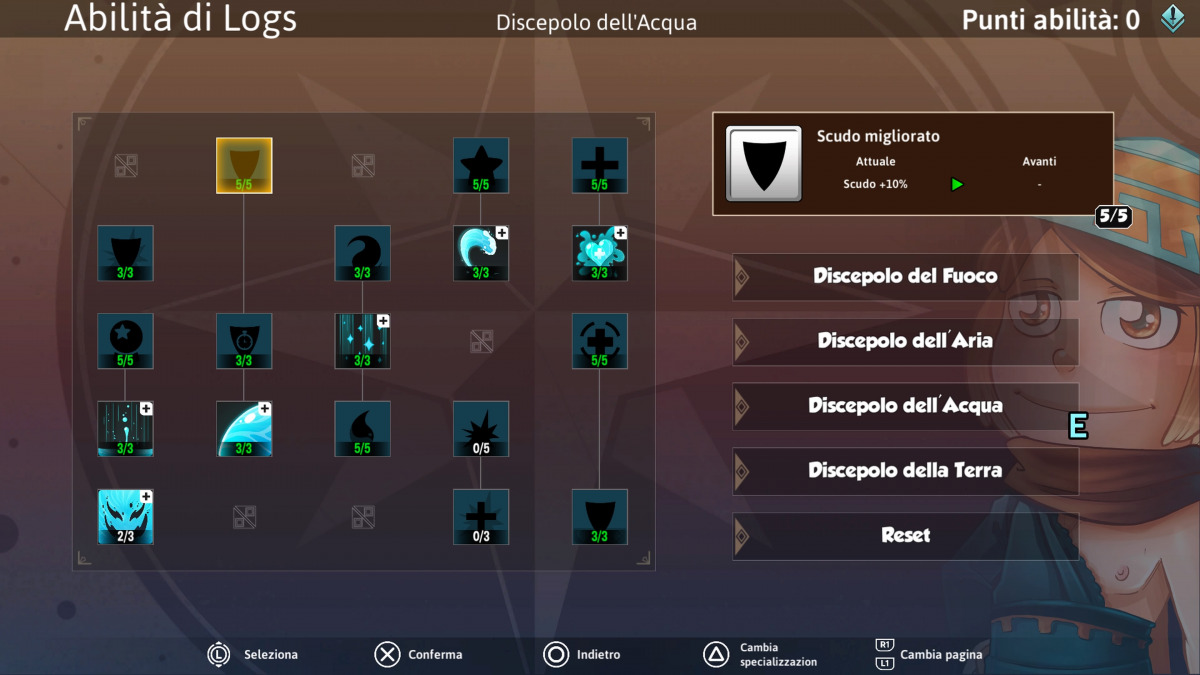 La schermata della abilità dell'Elementalista in NOOB - The Factionless.