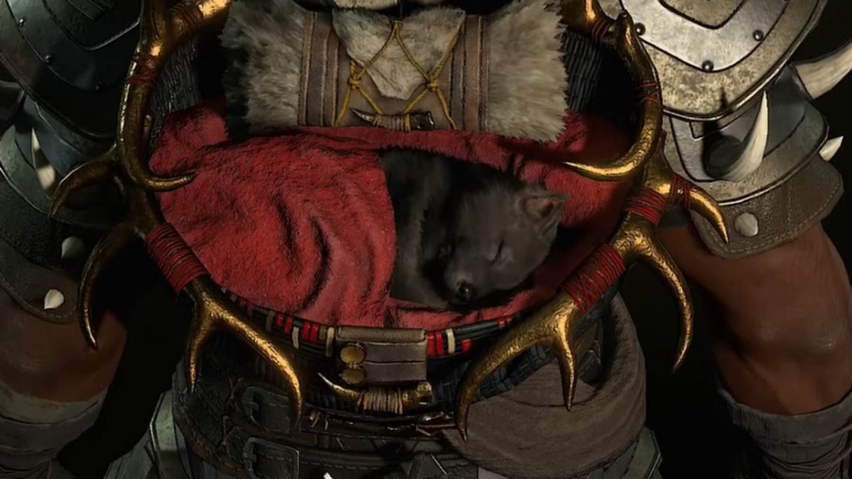 Un cucciolo di lupo dorme dentro uno zaino speciale di Diablo 4