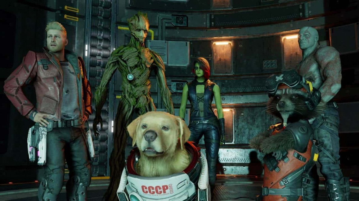 I Guardiani della Galassia al completo accompagnati da Cosmo