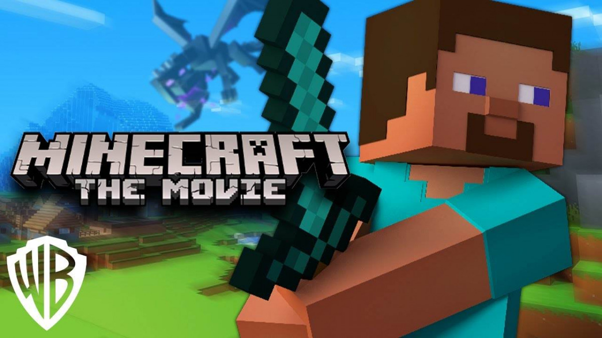 L'avatar Steve di Minecraft accompagnato dal logo Warner Bros. e del film