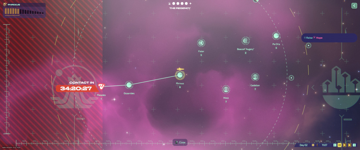 Mappa interstellare dove decidere i salti nello spazio di Jumplight Odyssey