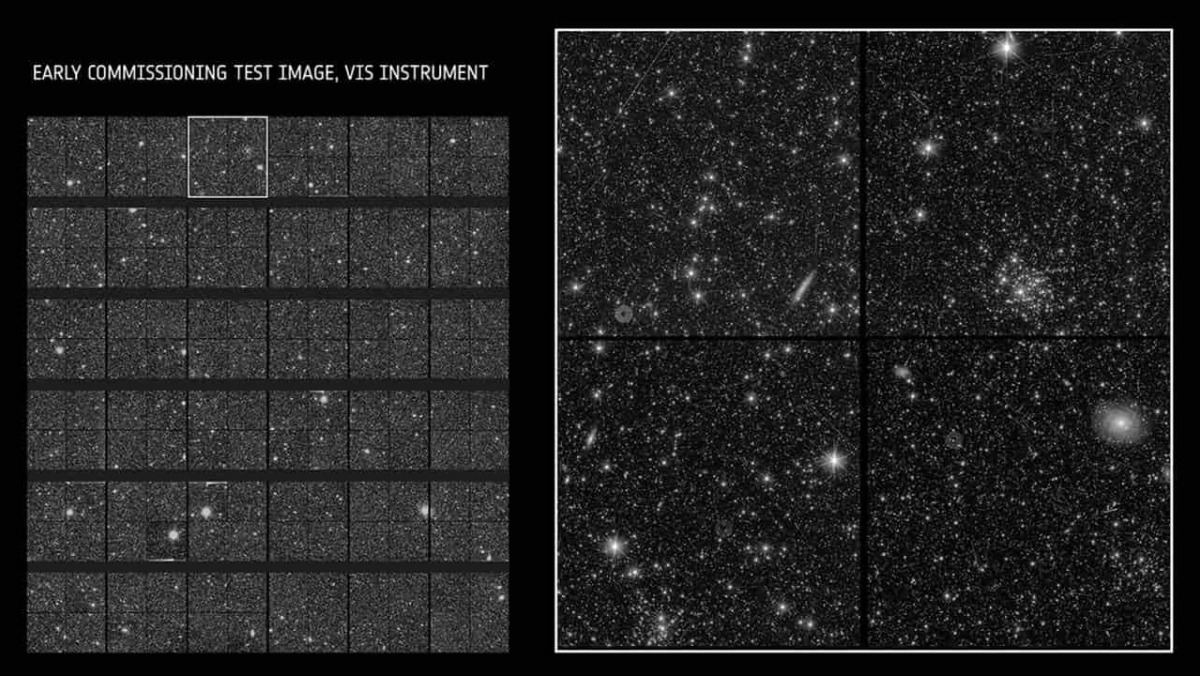 Immagine in bianco e nero dello spazio osservato da Euclid.