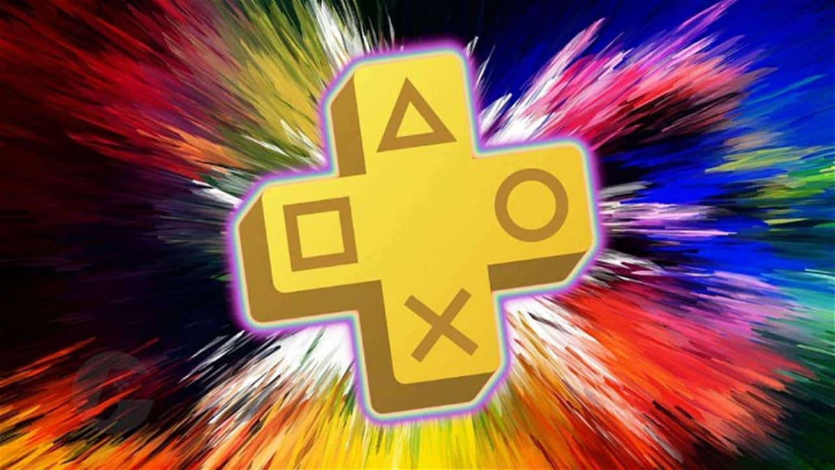 Logo Playstation Plus circondato da un getto di colori