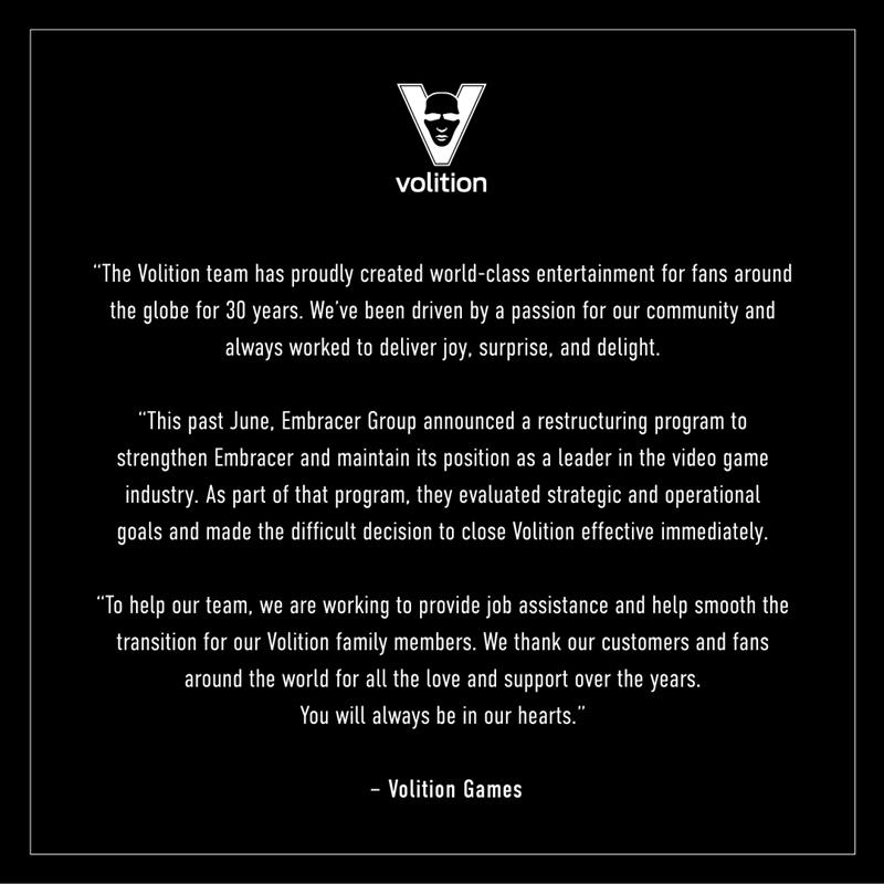 comunicato di chiusura di Volition Games