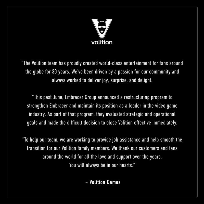 comunicato di chiusura di Volition Games