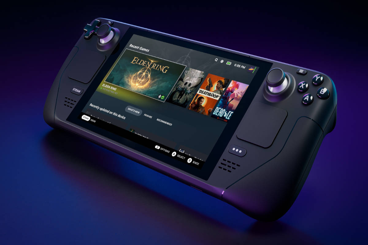 L'immagine raffigura Steam Deck, la console portatile per il gaming di Steam.