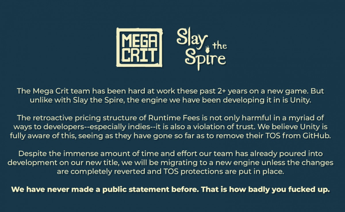 Mega Crit accusa Unity di aver cancellato le precedenti versioni dei suoi TOS da GitHub.