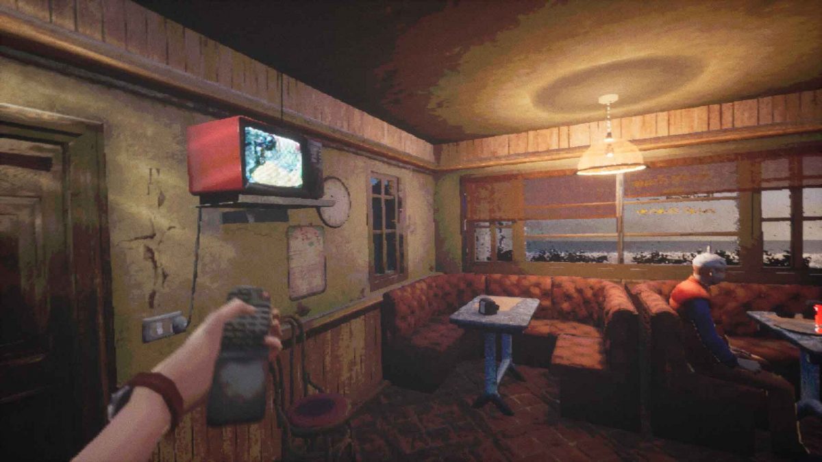 Accensione di una TV in While We Wait Here