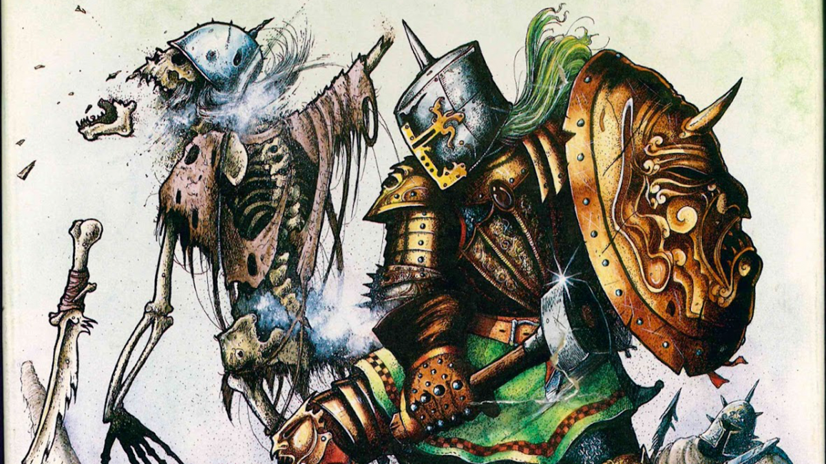 Illustrazione di copertina di Warhammer Fantasy Prima edizione, raffigurante Harry Martello.