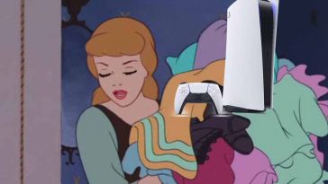 cenerentola che lava i panni in casa e anche una playstation 5