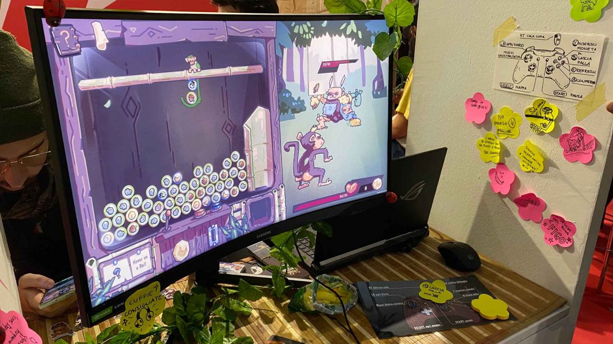 Postazione di Monkey Ballin' Mayhem nell'Indie Dungeon della Milan Games Week