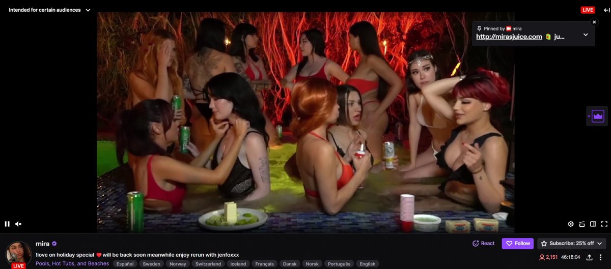 Una diretta Hot Tub della streamer Mira che perdura da 46 ore.