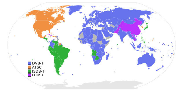 I vari standard di trasmissione del digitale terrestre nel mondo.