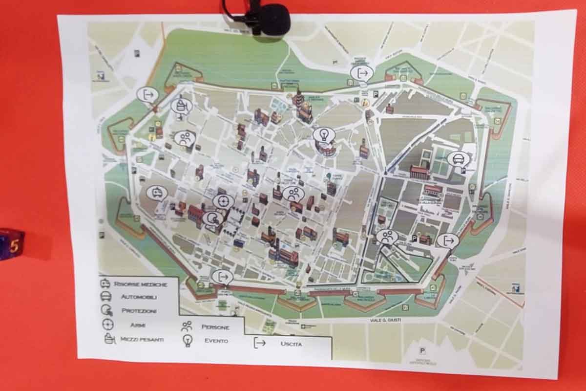 La mappa delle mura interna di Lucca con una legenda delle risorse disponibili ai giocatori