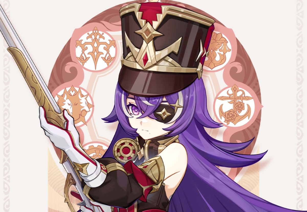 chevreuse ragazza soldato con fucile e benda sull'occhio genshin impact