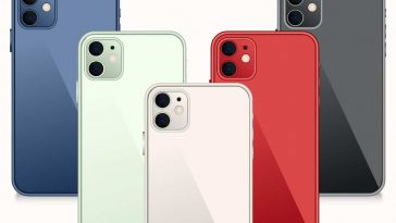 cinque iphone con cover di colori differenti