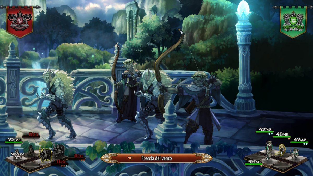 Schermata di battaglia in cui un personaggio sta effettuando un attacco a distanza