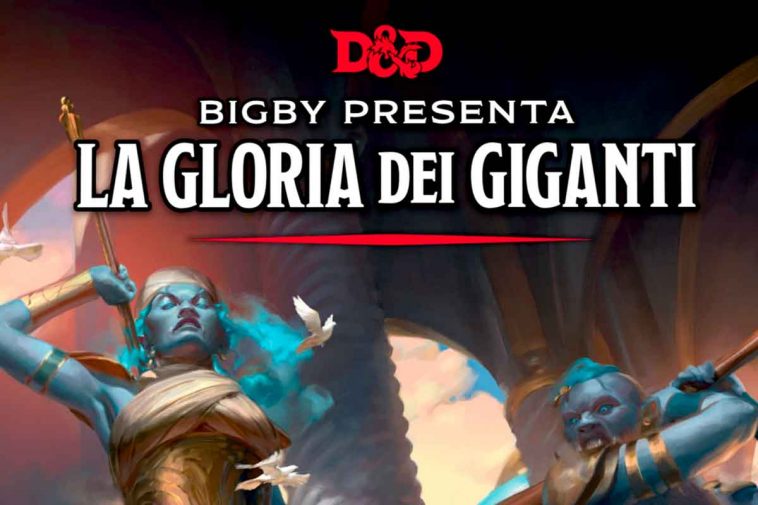 Giganti delle nuvole preparano i loro colpi per colpire Bigby. Il testo presente il titolo "Bigby Presenta La Gloria dei Giganti"