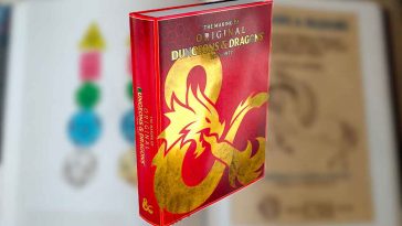 Copertina del libro di making of original D&D con sfondo sfocato delle pagine del libro