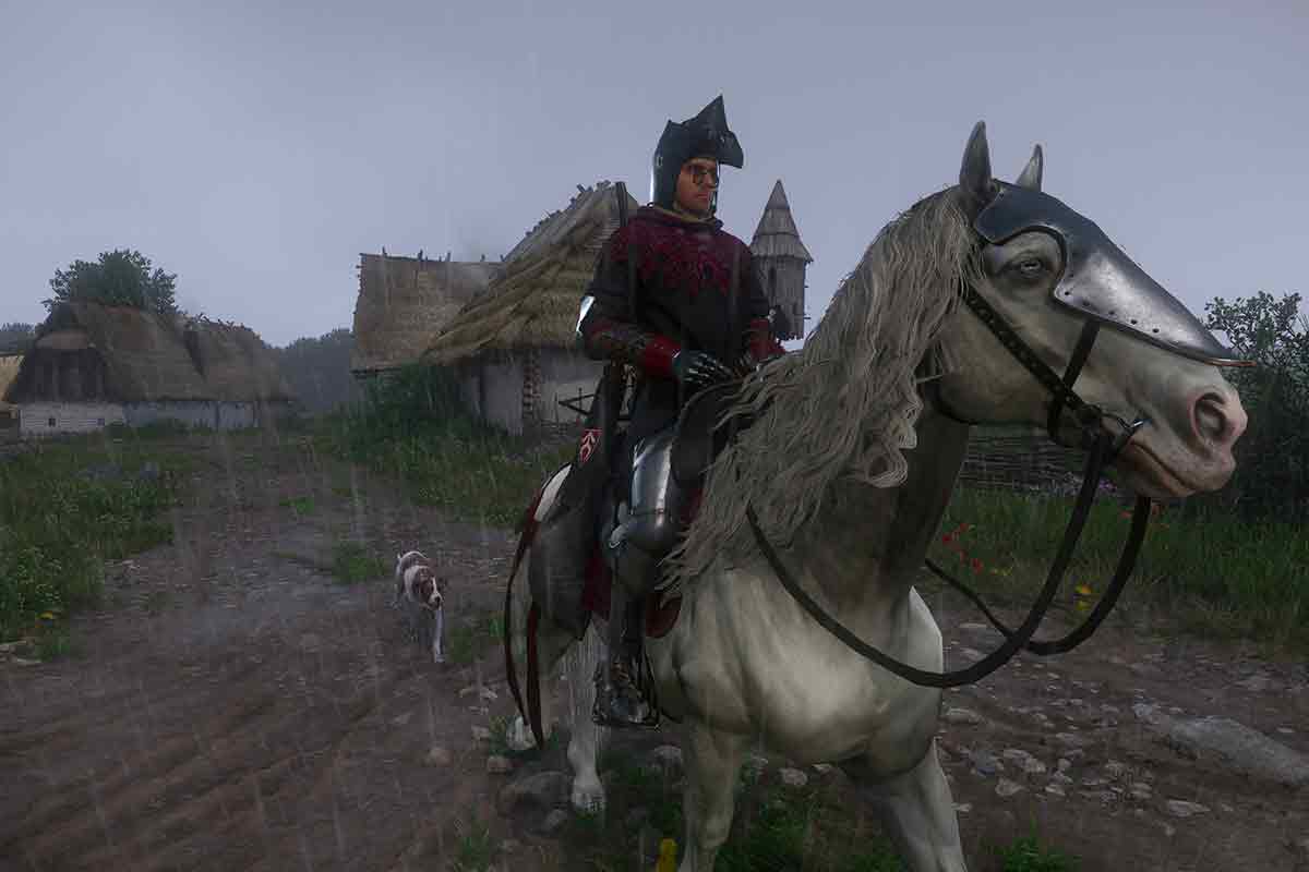 Herny in armatura a cavallo seguito da Mutt