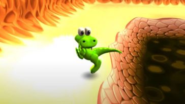 remastered di Croc, Croc che uccide un nemico con una codata nel livello vulcano