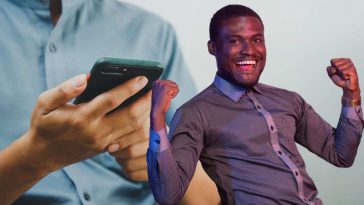 Uomo che esulta e smartphone