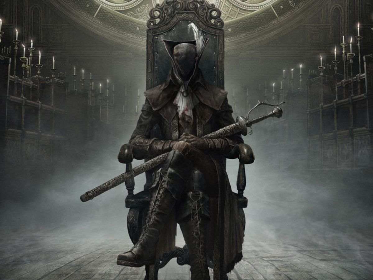keyart di Bloodborne con cacciatore seduto sul trono