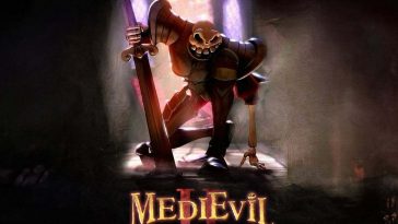 Uno scheletro vestito da cavaliere con la scritta Medievil II sotto