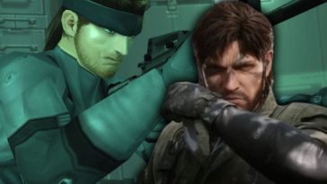 Snake con un fucile in una scena di Metal Gear Solid e in primo piano Snake nella sua versione di Metal Gear Solid Delta scontornato