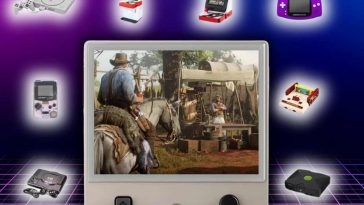 mini console circondata da console del passato (ps1, neogeo, gba)