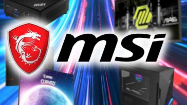 logo msi, sfondo con vari prodotti msi in sconto