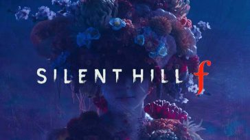 Il logotipo del videogioco Silent Hill F con dietro una delle keyart del gioco, con una ragazza circondata da una strana corona di fiori