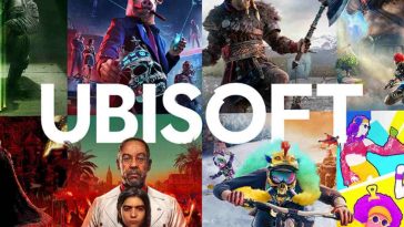 collage di giochi Ubisoft con logo al centro