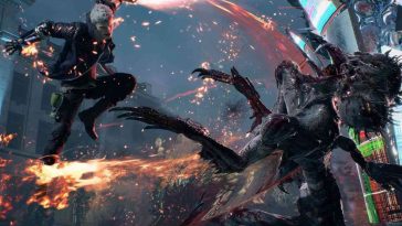 Virgil che salta addosso a un nemico attaccandolo in Devil May Cry 5
