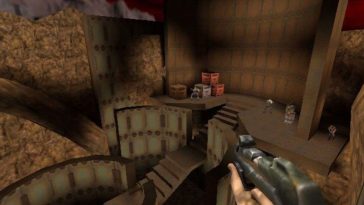 screenshot di Quake 2 con protagonista che tiene in mano un fucile