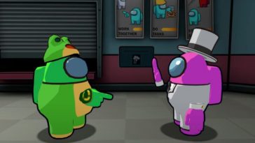 due personaggi di Among Us che si salutano