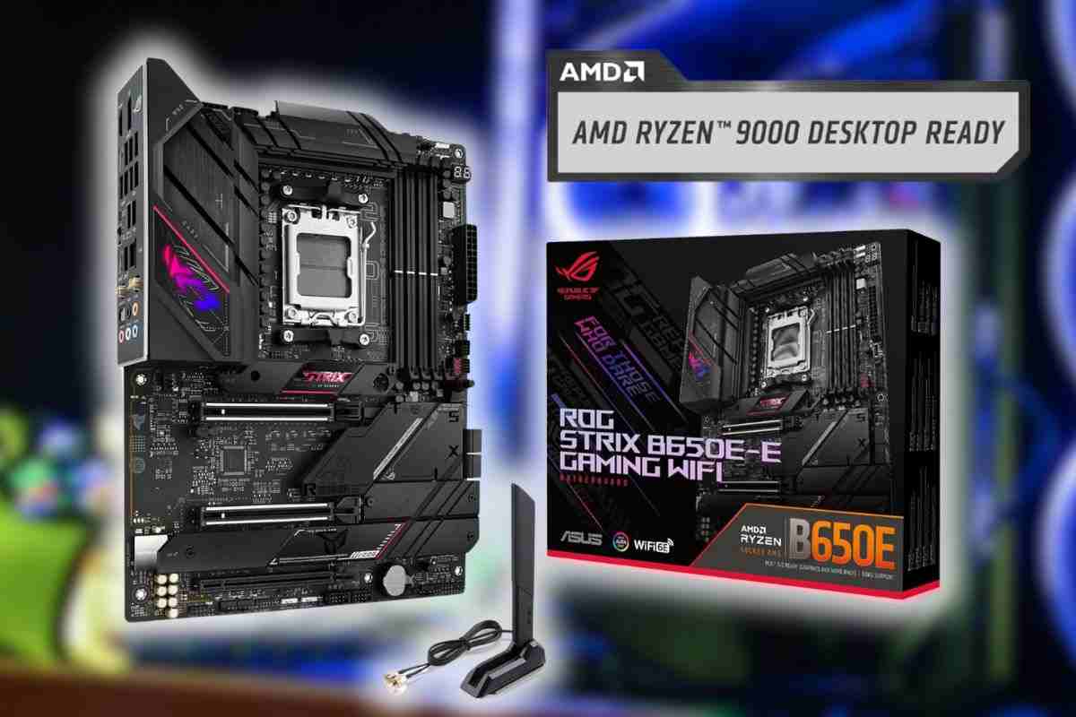 ASUS ROG Strix B650E-E con scatola, antenna e certificazione asus