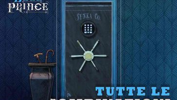 cassaforte con manovella simile a porta, parete blu a fantasia, vaso porta omrelli con mbrello all'interno