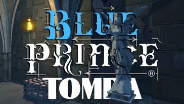 copertina enigma della tomba blue prince screenshot gioco con statua in primo piano