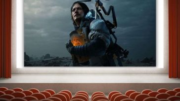 scena di Death Stranding sullo schermo di un cinema stilizzato