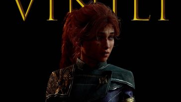 Maelle, la ragazza con i capelli rossi protagonista di Clair Obscur Expedition 33 su sfondo nero e la scritta Vinili in alto